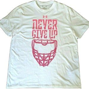 NWOT Under Armour Men's Never Give Up Breast Cancer Facemask Football T-Shirt